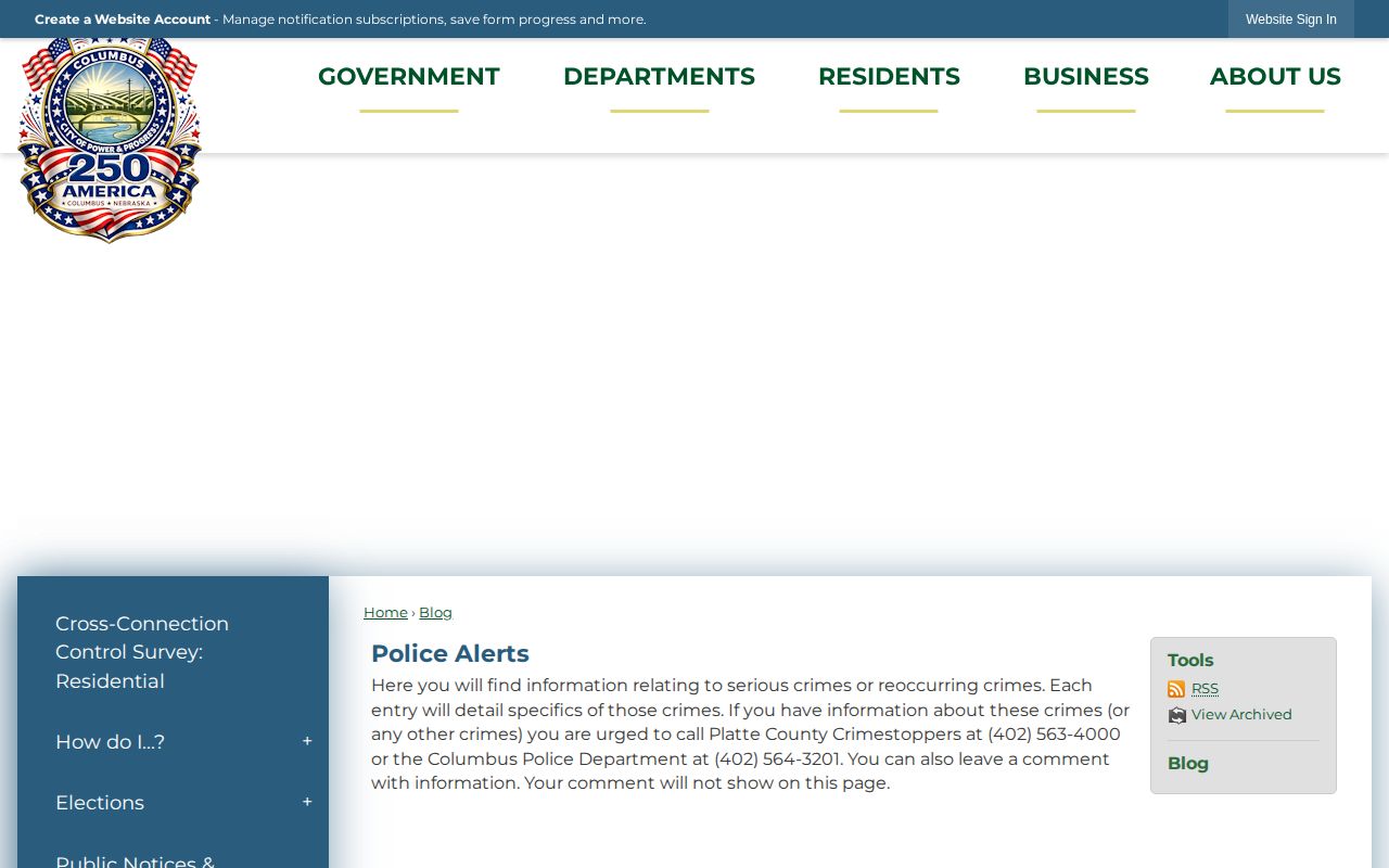 Platte County Columbus Police Alerts arrest-record archive