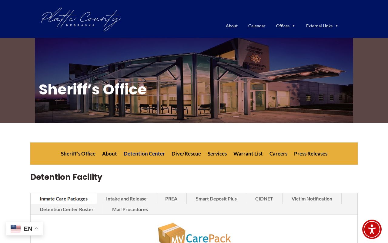 Platte County Detention Facility booking and custody information