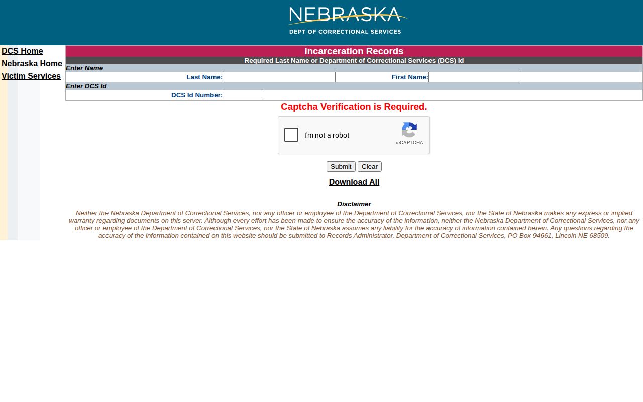 Platte County related Nebraska state custody record search form