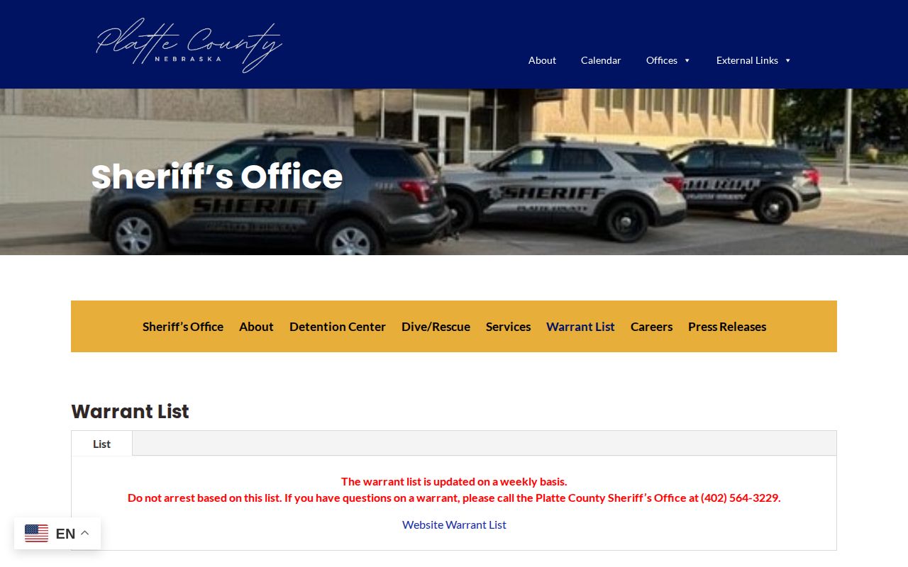 Platte County warrant record landing page